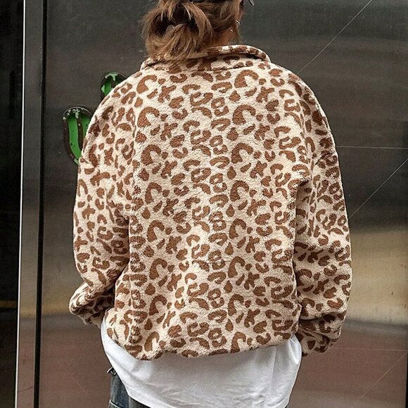 Apricot Casual Women's Leopard Print Basic Long Sleeve Sweatshirt - Picture 2 of 9